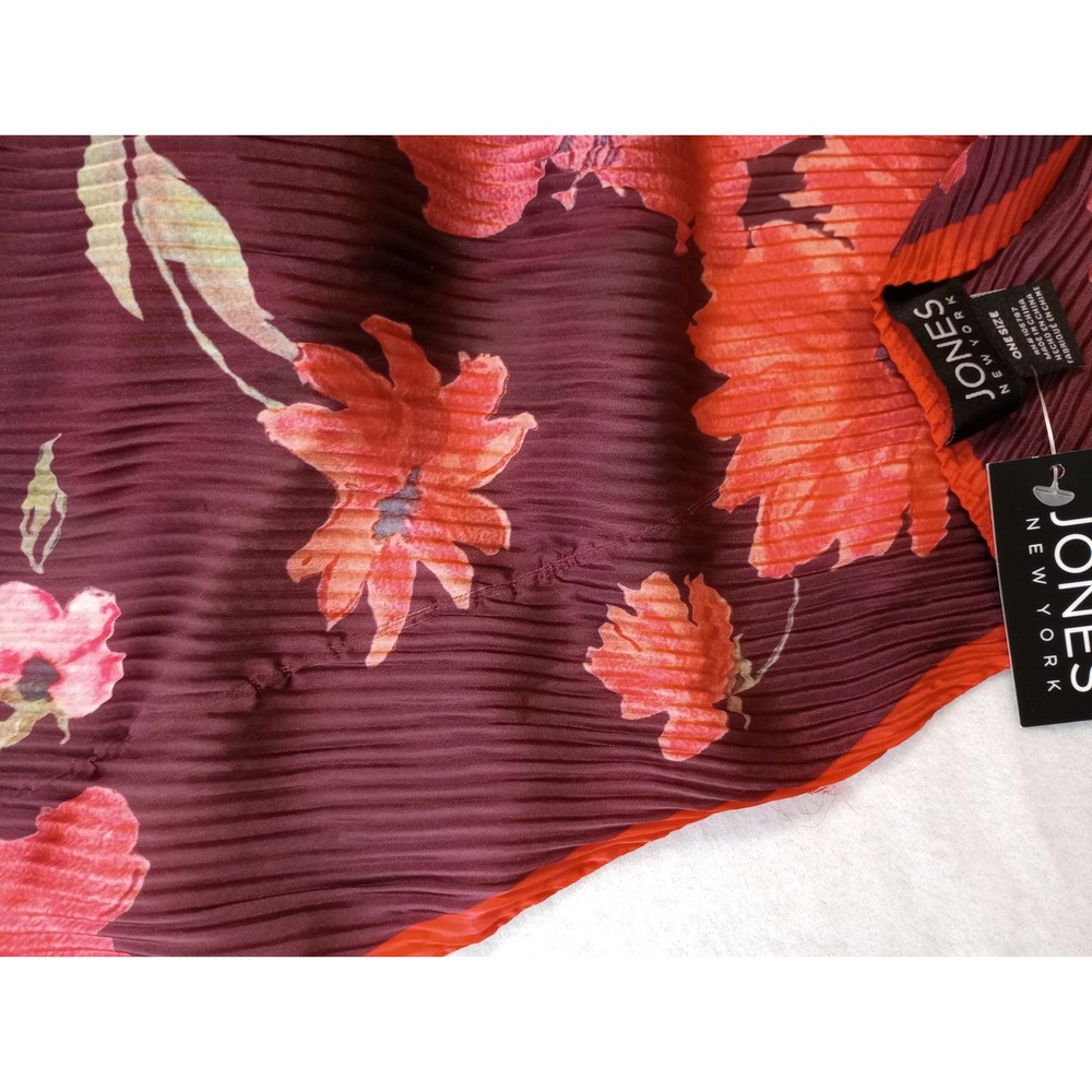 Jones New York Scarf Womens Burgundy Red Floral Pleated Lightweight Wrap Scraf - Picture 4 of 5
